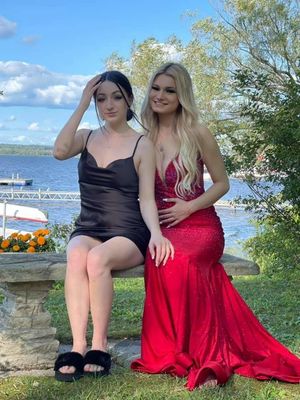 Grace and Lily prom dress hand in hair
