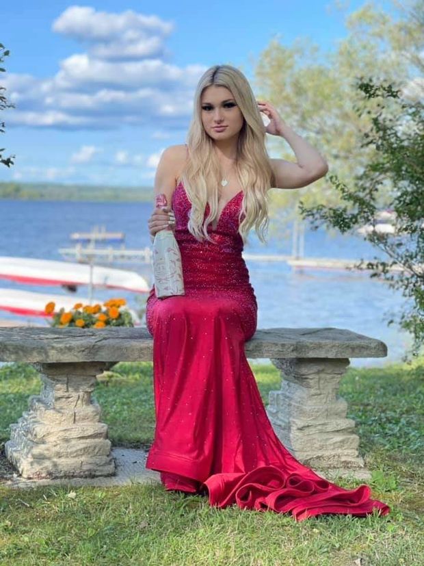 Lily prom dress hand in hair