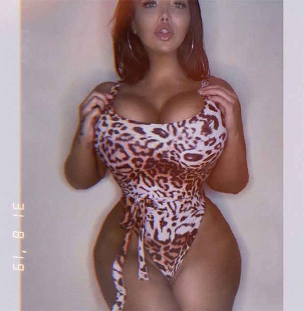 Chloe Rose big fake tits in leopard print swimsuit