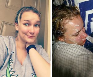 blonde amateur sprayed with cum