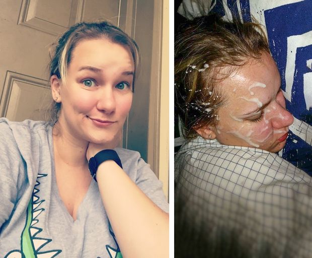 blonde amateur sprayed with cum