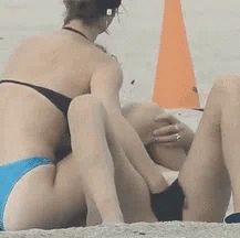 OMG! Is that your dad? Catching your daughter getting finger fucked by her bff right there on the beach!