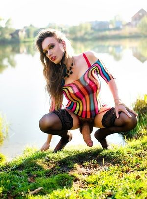 Cock + balls dangling by the river