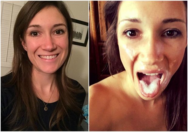 cute amateur brunette full mouth of cum