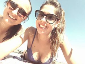 Amazing cleavage on the beach