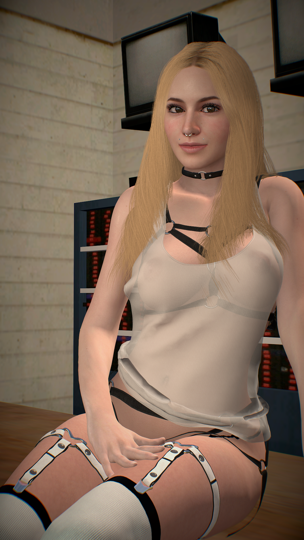 Blonde in see-through shirt