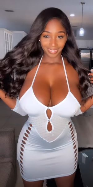 Ellie Mae huge boobs white dress pokies