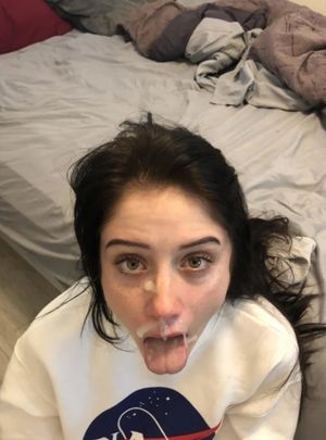 Hazel-eyed amateur brunette with a facial