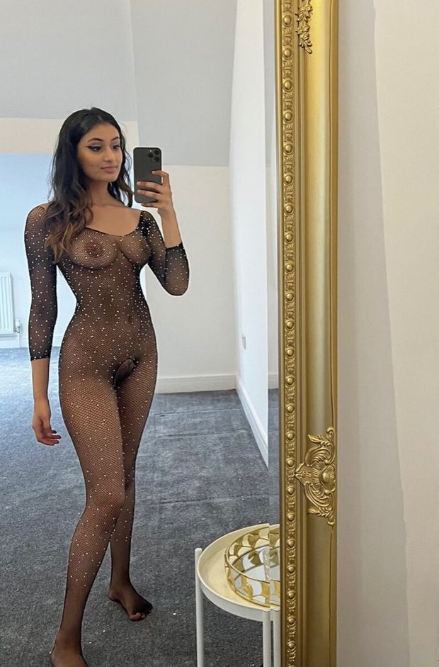 amateur in fishnet bodystocking