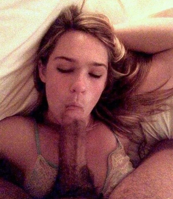 Cute amateur brunette sucking a big dick