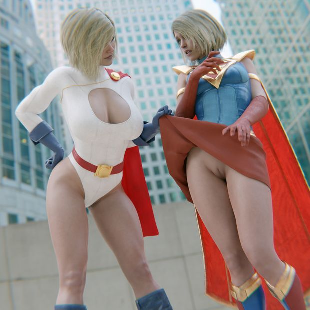 Powergirl checking out Supergirl.