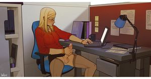 Shemale jacking off in office