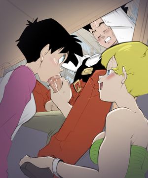 erasa and videl suck gohan's cock under the desk