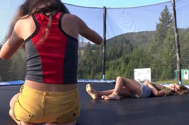 Resting in trampoline