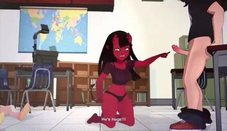 Beautiful devil teen shocked by big dick