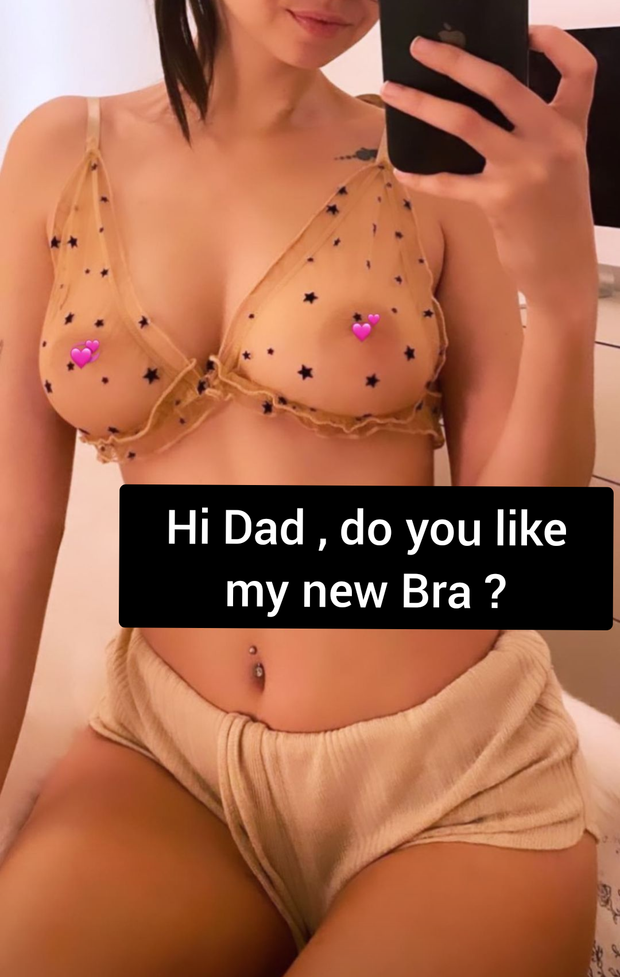 Innocent teen daughter sending selfie to her old father showing her natural tits and nipples