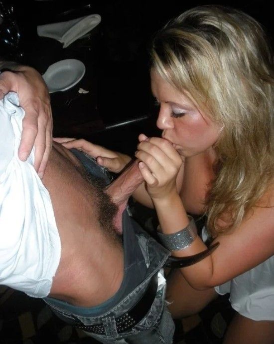 Amateur blond sucking some dick at dinner
