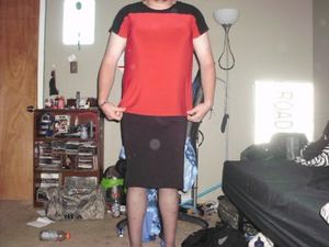 Me wearing a skirt and pantyhose