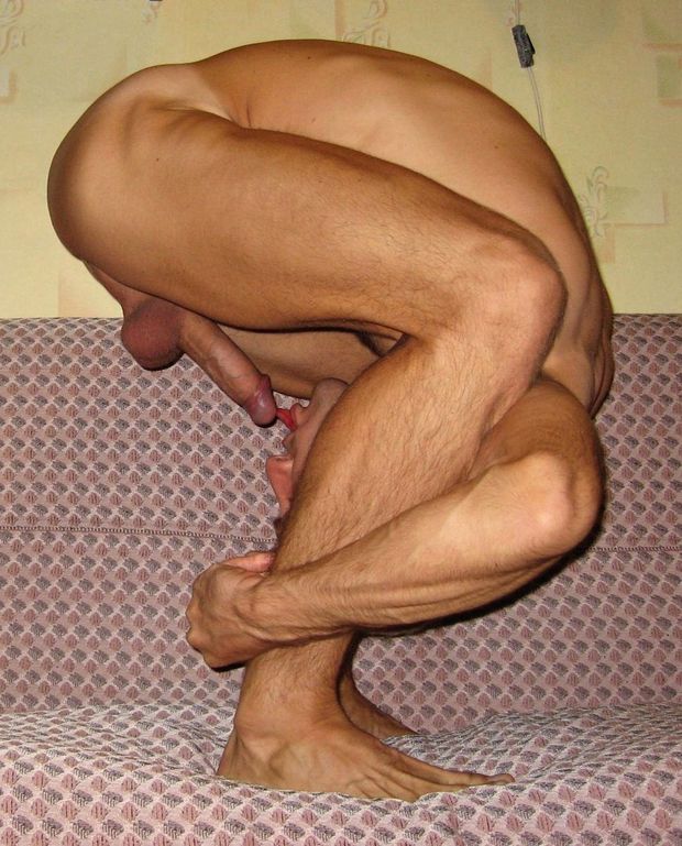 Licking his own cock