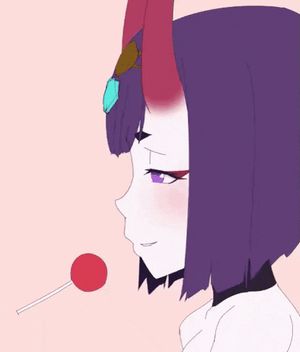 Shuten douji suck and lick chupa chups like a dick