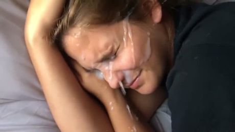 "Eww" after dude cums on her pretty sleeping face