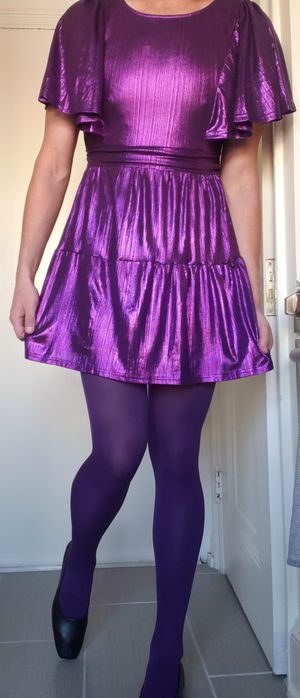 Cute crossdresser in matching dress and tights
