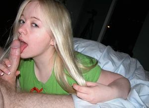 Amateur blond teen giving cock some licking