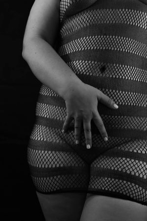 Chubby gf wears fishnet lingerie