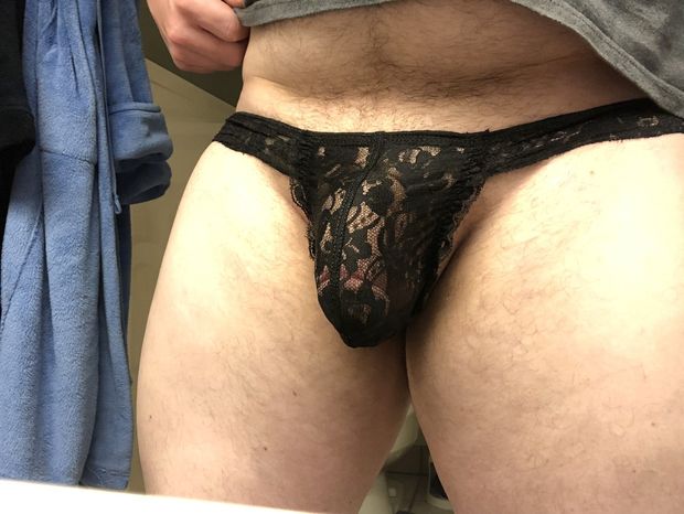 No cage today, but she likes putting me in lace panties.