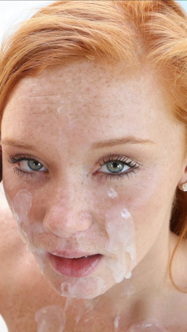 Amazing Redhead with a full load on her face.
