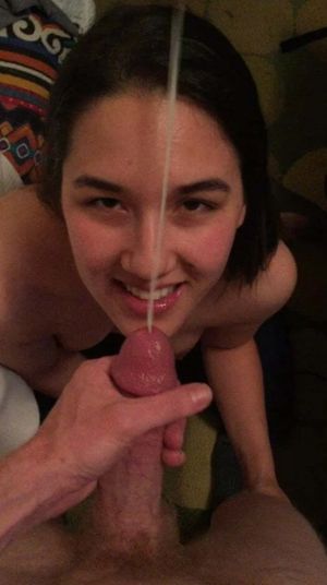 Amateur brunette getting an action-shot of cum at high velocity