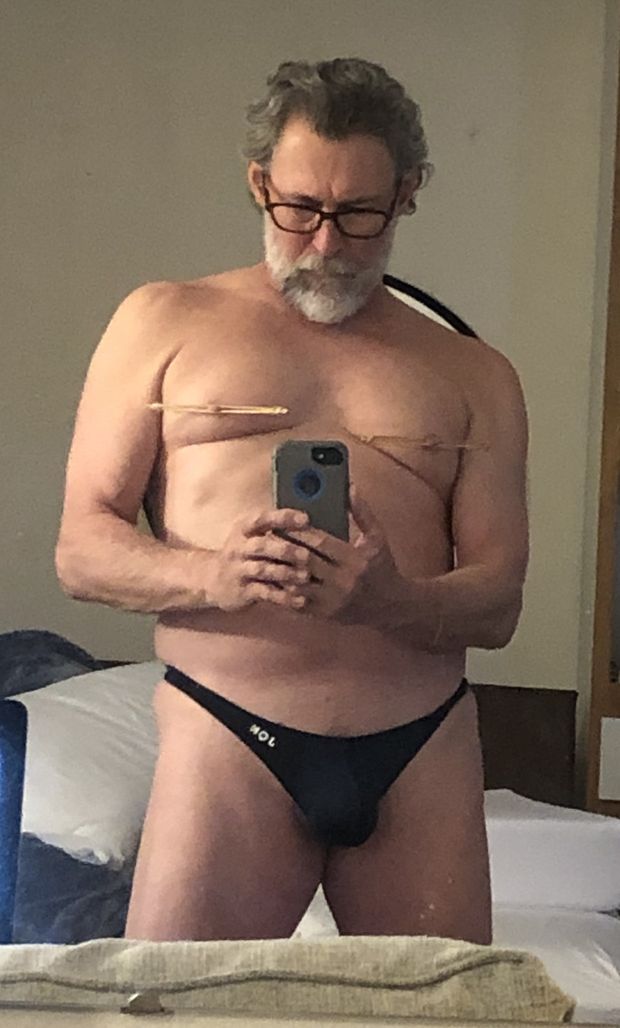 latest selfie with homemade nipple clamps wearing thong