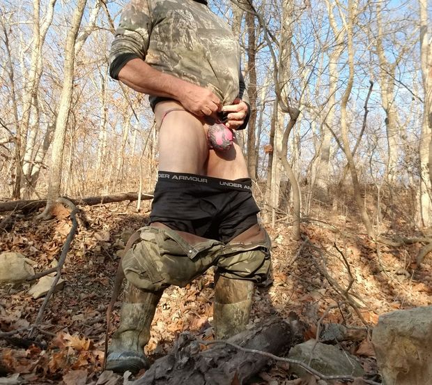 Bulge in pink thong