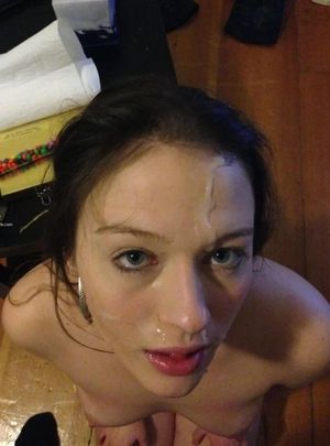 Cute brunette with light eyes facialized