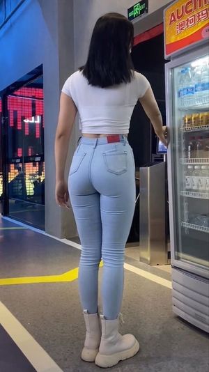 Tight jeans on Asian babe