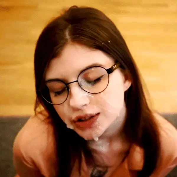 nerdy teen covered in sticky cum