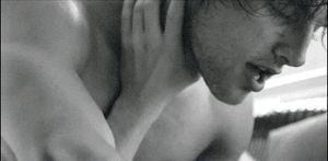 B&W male orgasm face with choking