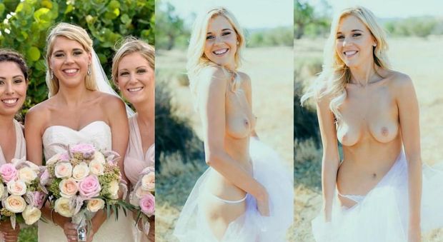 Bride shows off almost nude.
