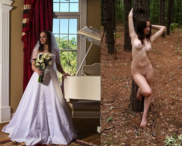 Showing the bride off nude outside after the wedding.