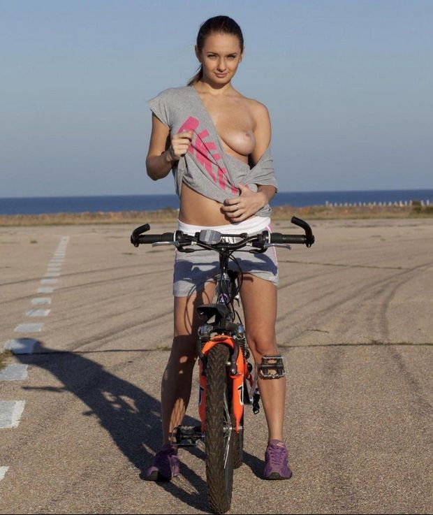 Flashing on her bike