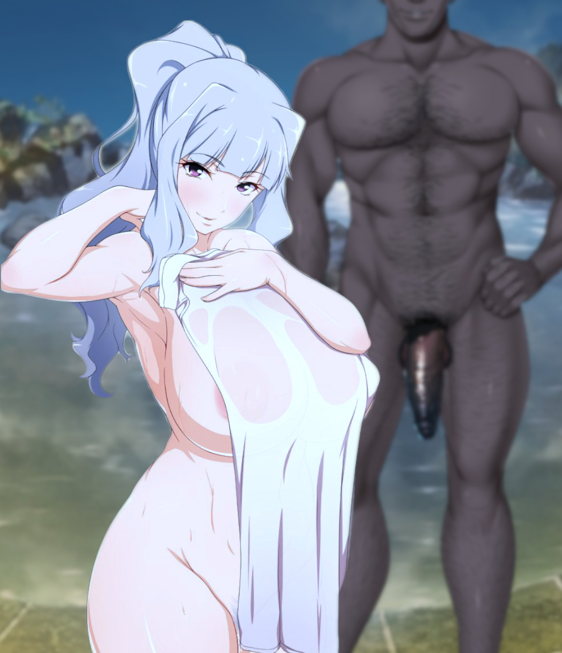 Abot to have an amazing bath with my black bull