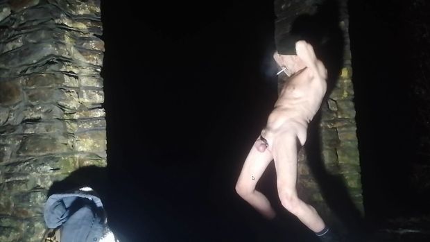 Naked male outside in public place