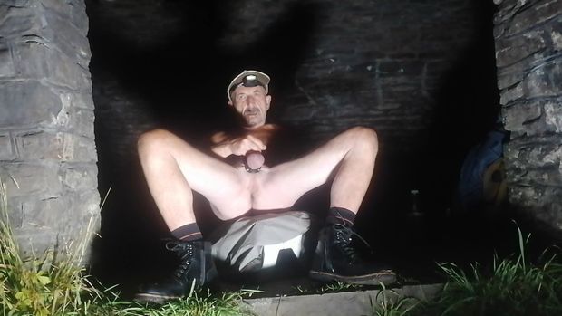 Naked male outside in public place