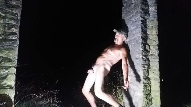 Naked male outside in public place