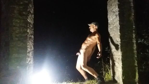 Naked male outside in public place