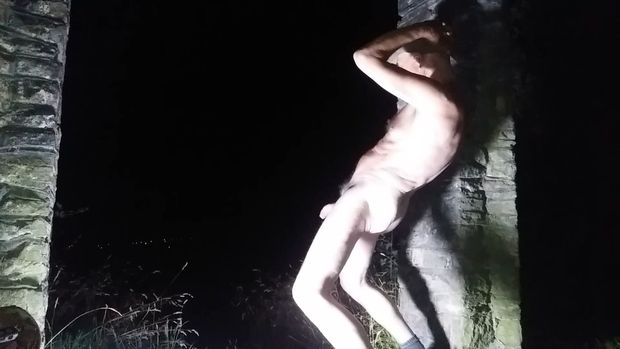 Naked male outside in public place