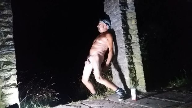 Naked male outside in public place
