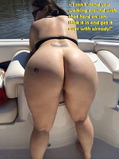 Mom bent over boat