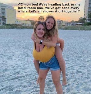 Sisters shower off sand