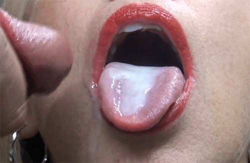 Close up cum on tongue